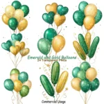 Emerald and Gold Balloons Clipart