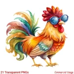 Funny Whimsical Rooster Clipart