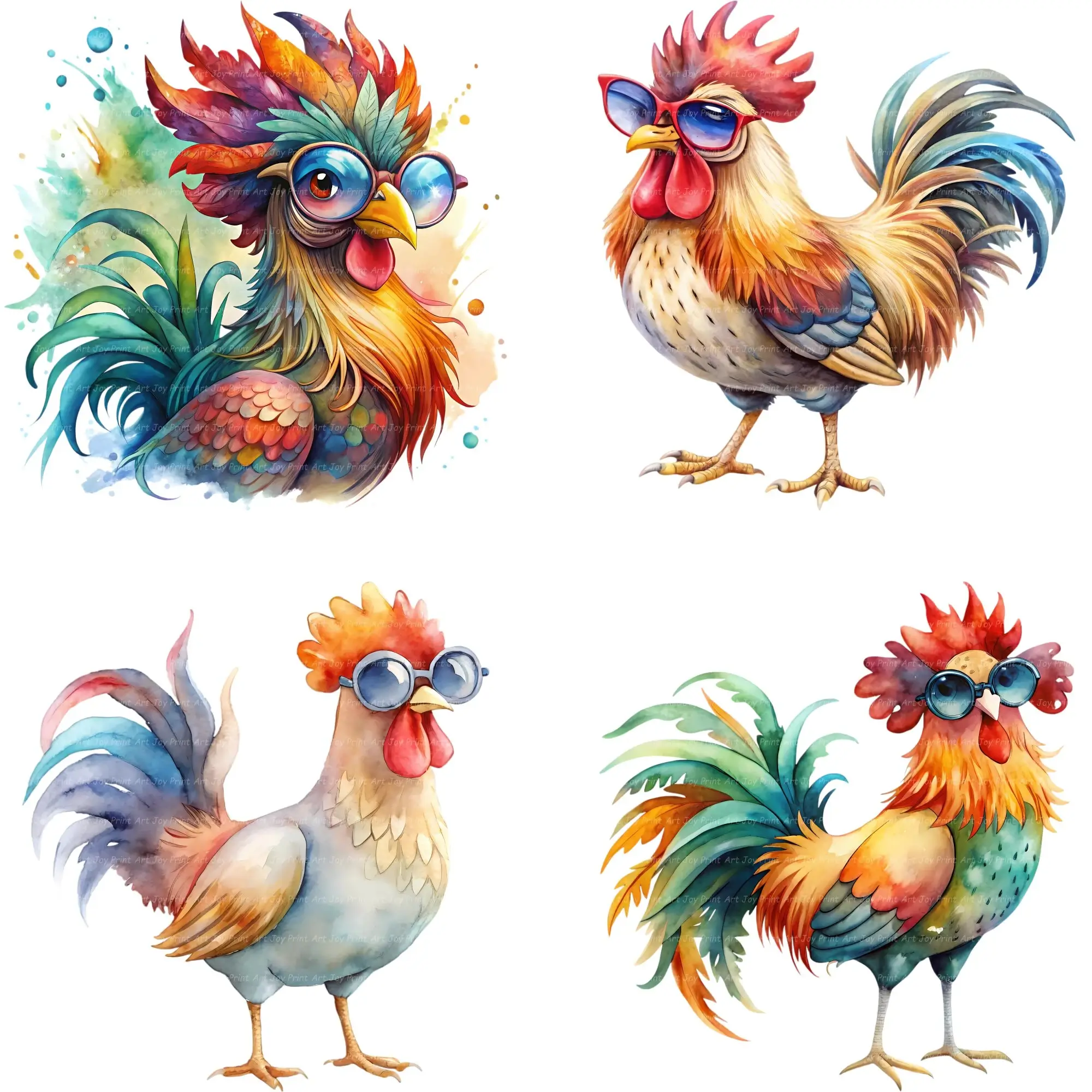Art Joy Print Funny Whimsical Rooster Clipart