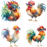 Funny Whimsical Rooster Clipart