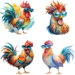 Funny Whimsical Rooster Clipart