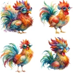 Funny Whimsical Rooster Clipart