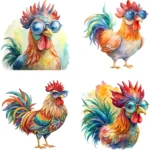 Funny Whimsical Rooster Clipart