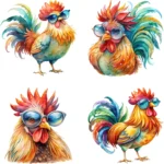 Funny Whimsical Rooster Clipart