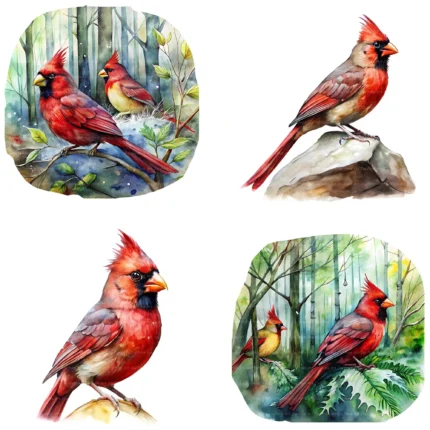 Watercolor Red Cardinal Clipart