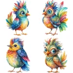 Watercolor Quirky Birds Clipart