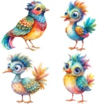 Watercolor Quirky Birds Clipart