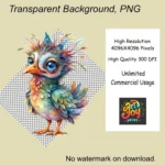16 Whimsical Quirky Birds Clipart - Funny Watercolor Bird PNG Graphics, Cute Animal Digital Download for Crafts & Sublimation - Image 5