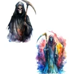Watercolor Grim Reaper Clipart | Spooky Halloween Death Art PNGs Buy Now - Image 7