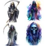 Watercolor Grim Reaper Clipart | Spooky Halloween Death Art PNGs Buy Now - Image 6