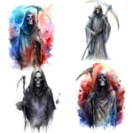 Watercolor Grim Reaper Clipart | Spooky Halloween Death Art PNGs Buy Now - Image 2