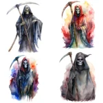 Watercolor Grim Reaper Clipart | Spooky Halloween Death Art PNGs Buy Now - Image 4