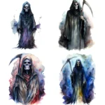 Watercolor Grim Reaper Clipart | Spooky Halloween Death Art PNGs Buy Now - Image 5