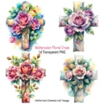 Watercolor Floral Cross Clipart