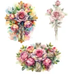 14 Watercolor Floral Cross Clipart – Christian PNG, Religious Sublimation, Digital Download for Easter, Baptism, Bible Journaling & Crafts - Image 3