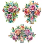 14 Watercolor Floral Cross Clipart – Christian PNG, Religious Sublimation, Digital Download for Easter, Baptism, Bible Journaling & Crafts - Image 5