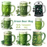 Watercolor Green Beer Mug Clipart