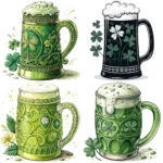 12 Watercolor Green Beer Mug Clipart Bundle – St. Patrick’s Day PNG, Irish Pub Sublimation, Digital Download for Party Decor & Crafts - Image 2