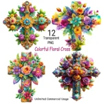 Colorful Floral Easter Cross Clipart
