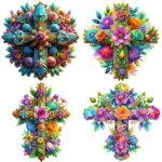 12 Colorful Floral Easter Cross Clipart | Christian Printable PNG | High-Quality Digital Download for Journals & Crafts, Commercial Use - Image 2