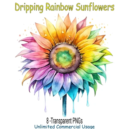 Dripping Rainbow Sunflowers Clipart