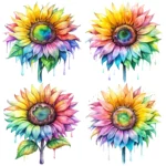 Dripping Rainbow Sunflowers Clipart