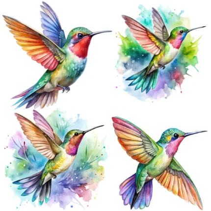Watercolor Hummingbirds Clipart