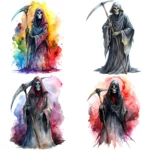 Watercolor Grim Reaper Clipart | Spooky Halloween Death Art PNGs Buy Now - Image 3