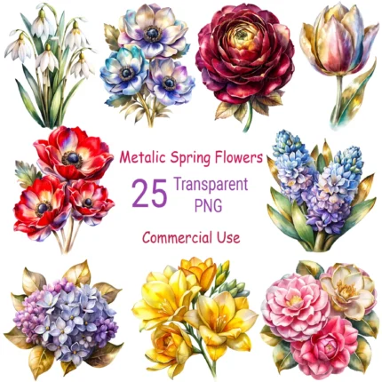 Art Joy Print Metallic Spring Flowers Clipart