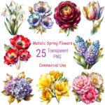 Metallic Spring Flowers Clipart