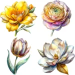 Metallic Spring Flowers Clipart