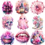 42 Pink Halloween Clipart Bundle | Buy Spooky Bats, Skulls, Skeletons, Ghosts, Pumpkins,Pink Halloween Clipart Bundle Cats Clip Art - Image 3