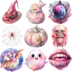 42 Pink Halloween Clipart Bundle | Buy Spooky Bats, Skulls, Skeletons, Ghosts, Pumpkins,Pink Halloween Clipart Bundle Cats Clip Art - Image 4