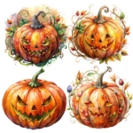 18 Watercolor Spooky Pumpkin Clipart Bundle – Buy Now Halloween Pumpkin PNGs - Image 2
