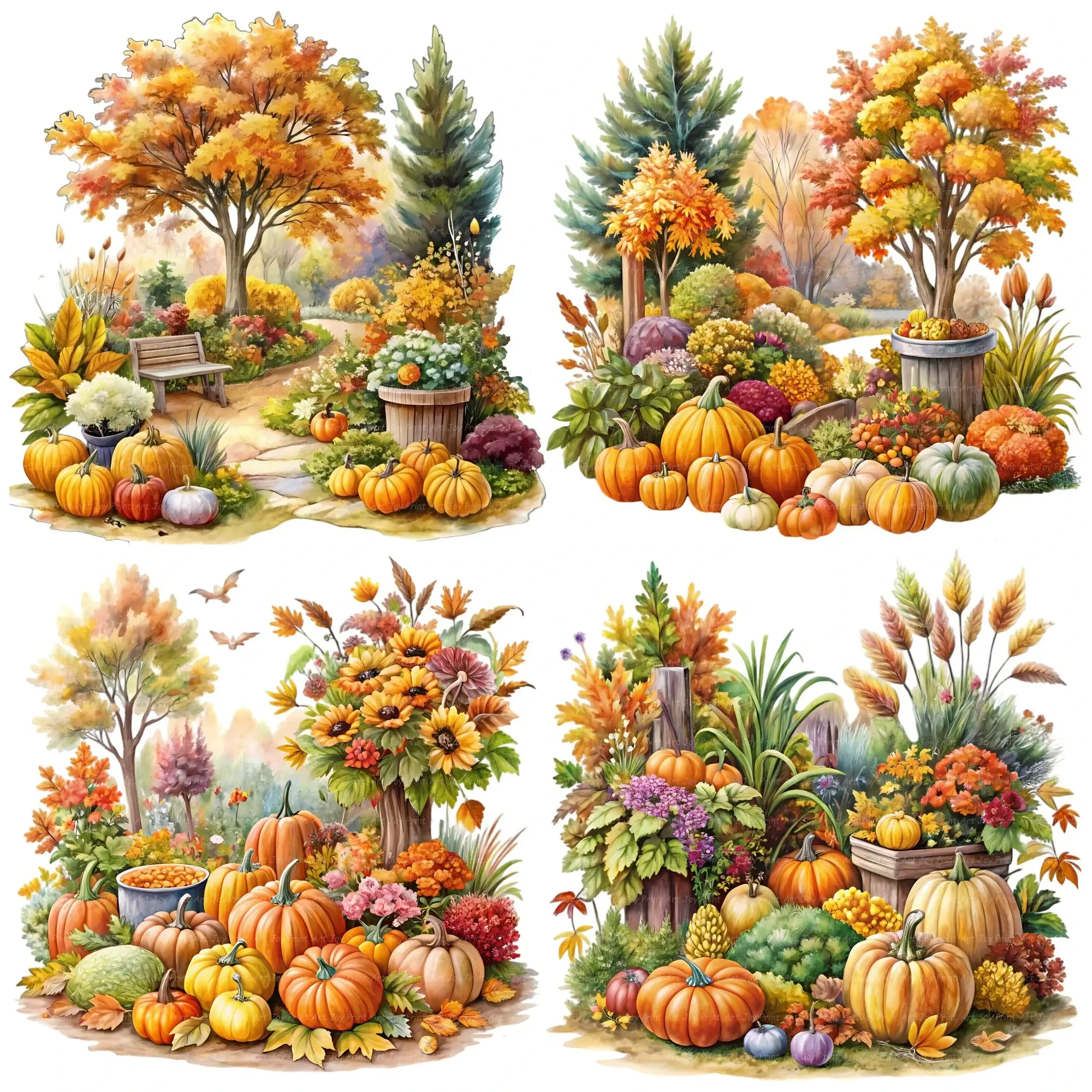 Art Joy Print Fall Garden Watercolor Clipart