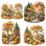 Buy Fall Garden Watercolor Clipart – Autumn Harvest Garden PNGs for Junk Journals, Paper Crafts, Printables - Image 3