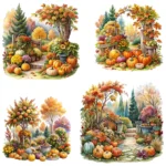 Buy Fall Garden Watercolor Clipart – Autumn Harvest Garden PNGs for Junk Journals, Paper Crafts, Printables - Image 4