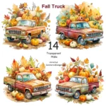 Watercolor Fall Trucks Clipart