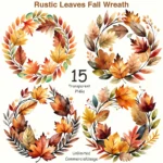 Watercolor Rustic Leaves Fall Wreath Clipart