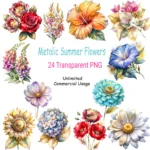 Art Joy Print Metallic Summer Flowers Clipart