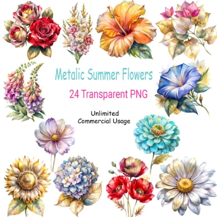Art Joy Print Metallic Summer Flowers Clipart