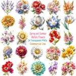 Art Joy Print Spring and Summer Metallic Flowers Clipart