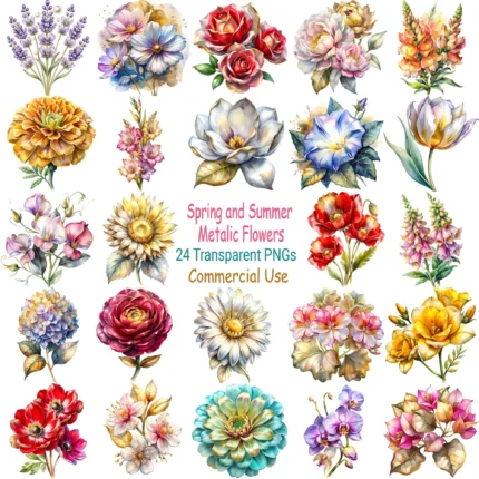 Art Joy Print Spring and Summer Metallic Flowers Clipart