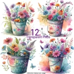 Wildflower Bucket Clipart