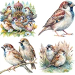 ArtJoyPrint Watercolor Sparrow Clipart