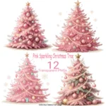 Art Joy Print Pink Glittery Christmas Tree Clipart