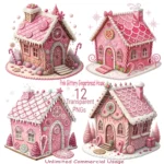 Art joy Print Pink Glittery Gingerbread House Clipart