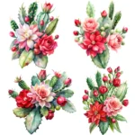 ArtJoyPrint Christmas Cactus with Red Roses and Holly clipart
