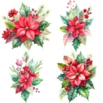 ArtJoyPrint Watercolor Red Poinsettias Flowers Bouquet Clipart