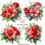 Art Joy Print Red Christmas Flowers Clipart